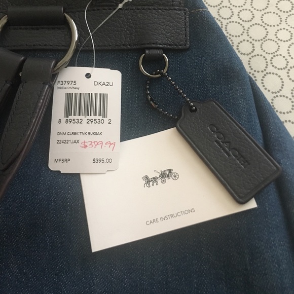 SOLD Coach Book Bag Purse Backpack Leather & Denim - Picture 8 of 8